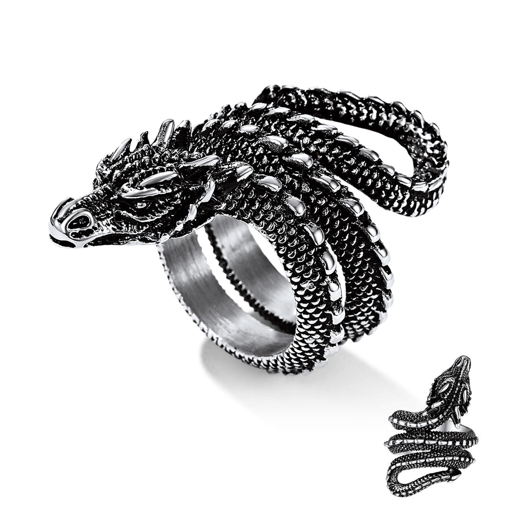 Bestyle Cool Stainless Steel Dragon Ring for Women Men Cool Rings Dragon Jewelry Gothic Punk Finger Rings Fashion Halloween Cost
