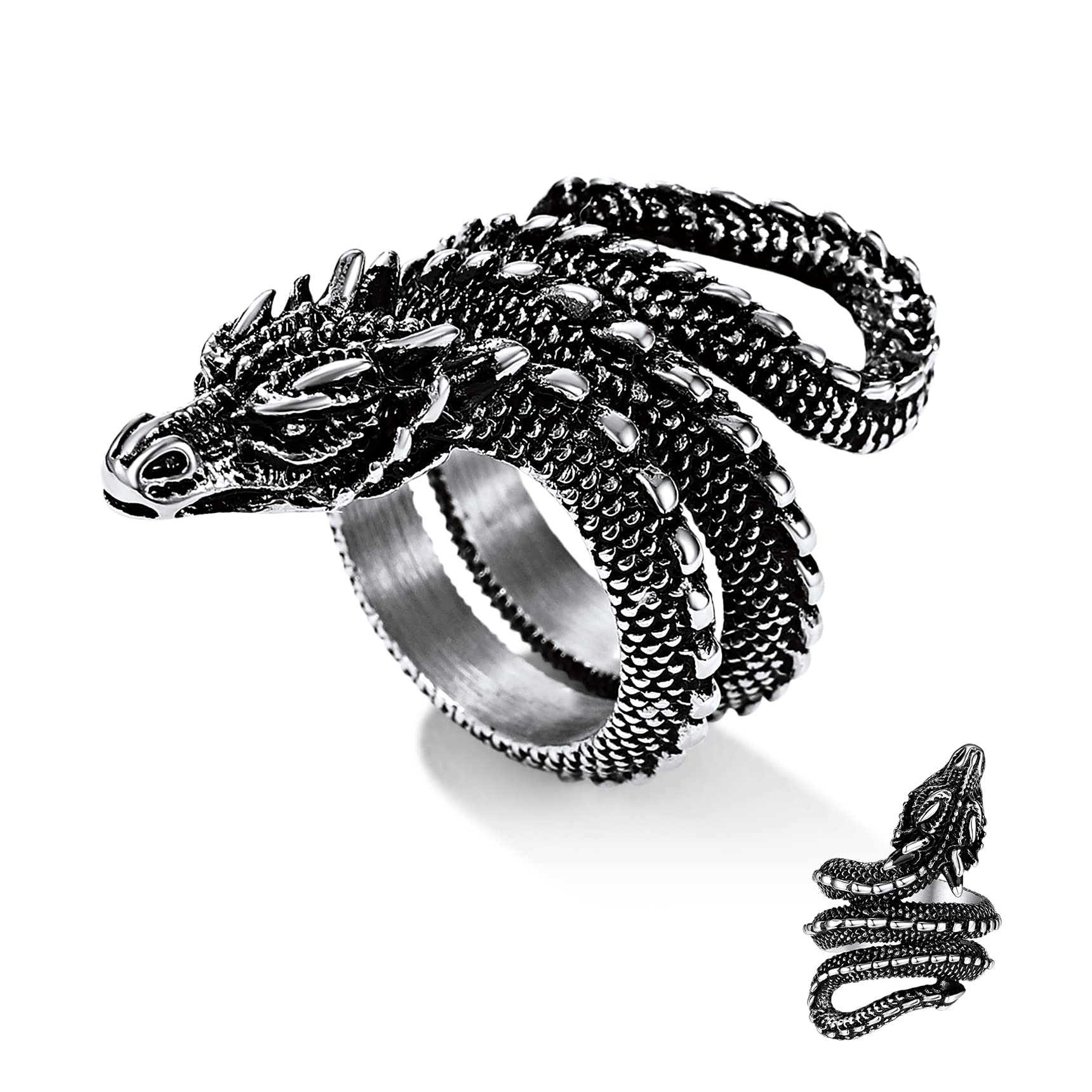 Bestyle Cool Stainless Steel Dragon Ring for Women Men Cool Rings Dragon Jewelry Gothic Punk Finger Rings Fashion Halloween Cost