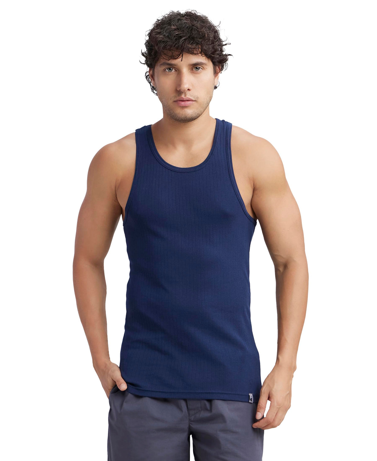Jockey 9922 MenS Super Combed Cotton Rib Round Neck With Racerback Gym Vest_Navy_Xxl 2