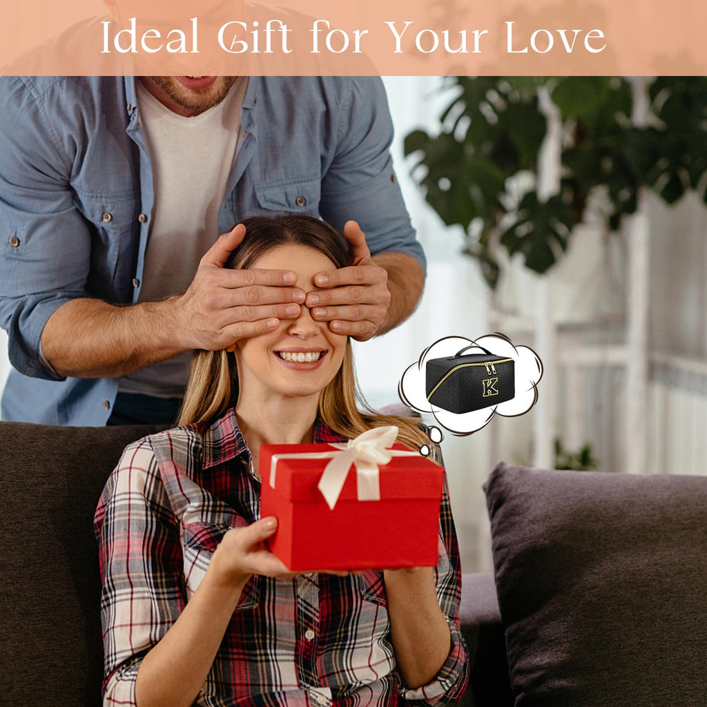 AURUZA Spacious Travel-Ready Makeup bag-Deluxe Cosmetic Bag Organizer with Adjustable Divider-Carry Handle-and Flat Lay Design-I