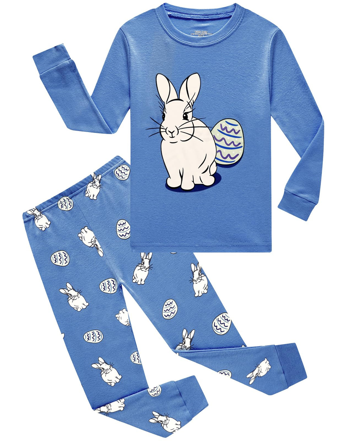 Little bety Toddler Boys Cotton Pajamas Kids Long Sleeve Sleepwear Holiday Pajamas Sets, Bluerabbit, 5T 5