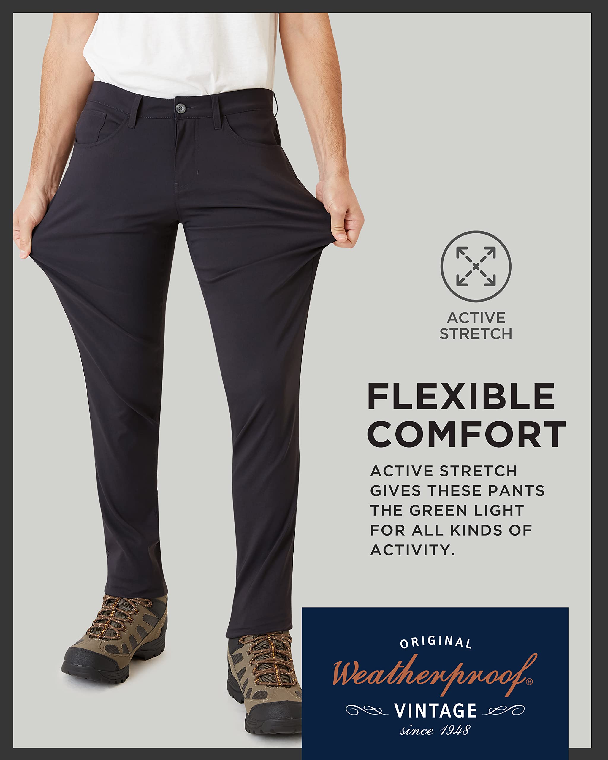 Weatherproof Vintage Hiking Pants for Men | Casual Stretch Pants for Men | Straight Slim Fit Chino Mens Tech Pants | Size 38W x