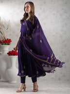 ANNI DESIGNER Womens Rayon Blend Anarkali Printed Kurta with Pant & Dupatta (Berlin BEGANI-VKS05_S_Begani_Small)