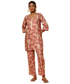 Libas Womens Printed Silk Blend Co-Ord Set For Women Rust