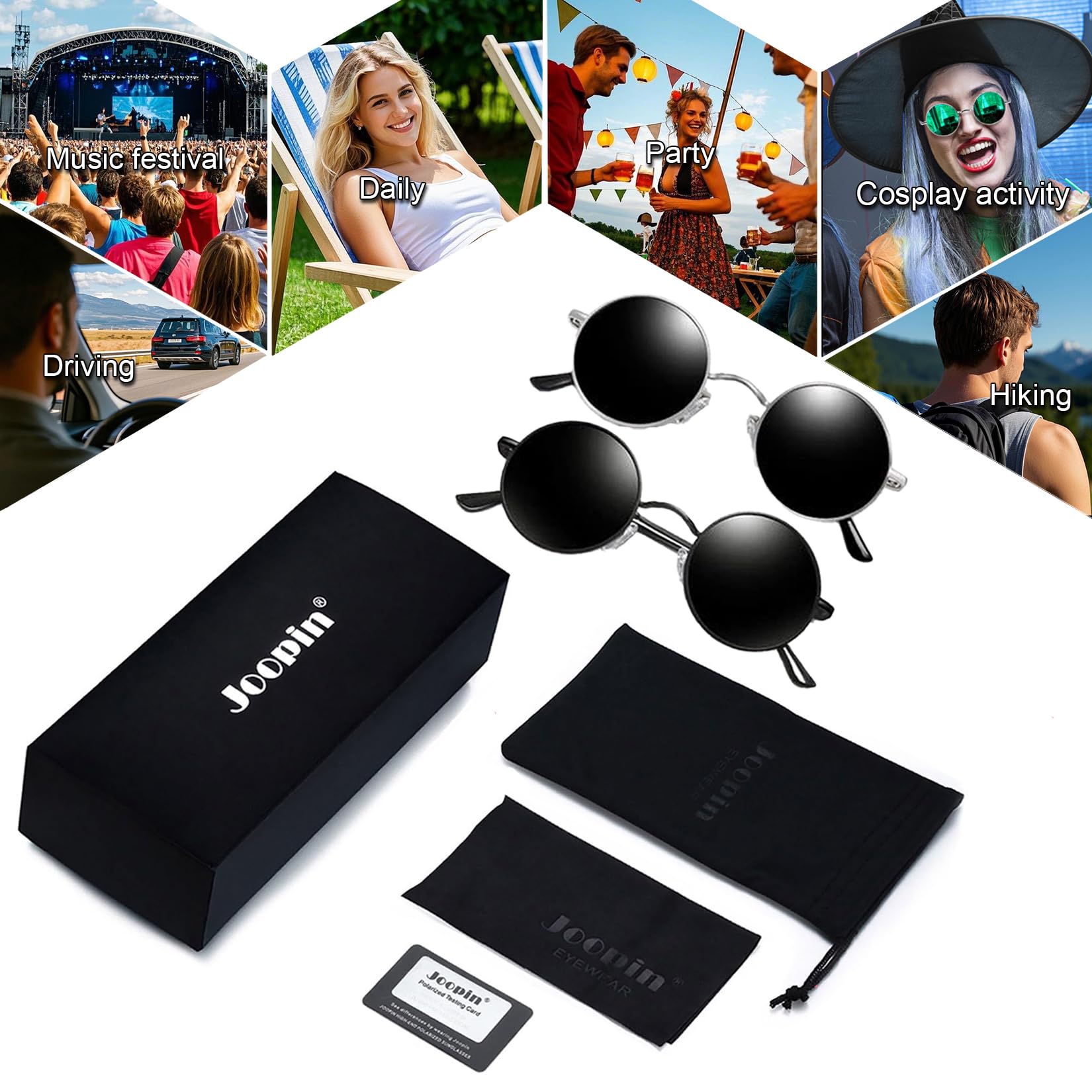 Joopin Round Sunglasses 2 Pack Small Circular Sun Glasses Polarized UV400 Circle Shades for Men and Women Halloween Costume