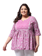 Stylum Womens Plus Size Floral Printed Cotton Peplum Top