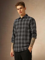 Dennis Lingo Men Black Checks Cotton Regular Fit Full Sleeve Shirts