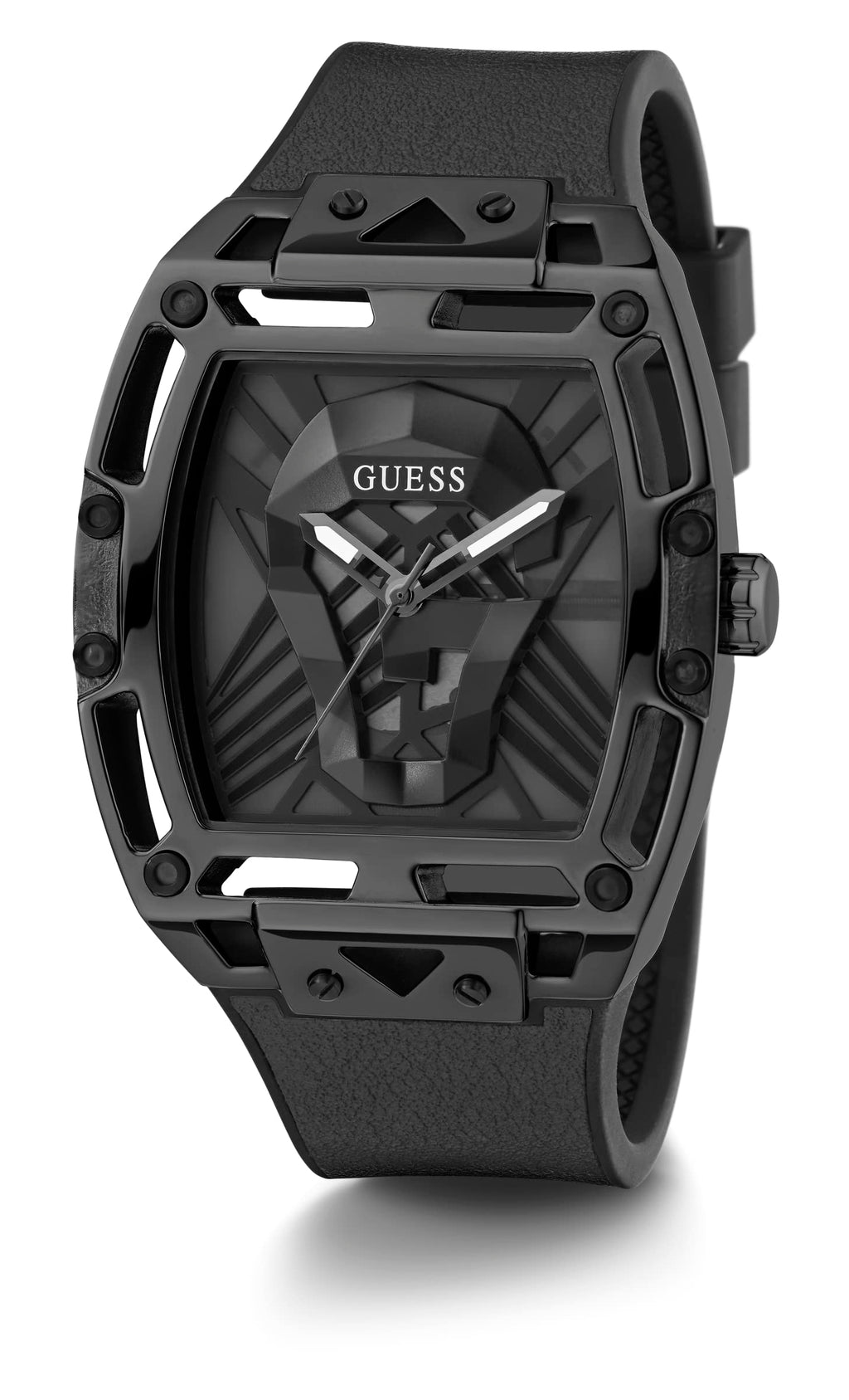 GUESS Men's 44 mm Watch - Black Strap Black Dial Black Case