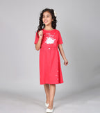 Kyda Kids 100% Pure Cotton Printed Round Neck Regular Fit Short Sleeve Long Top For Girls (Pack Of 1)