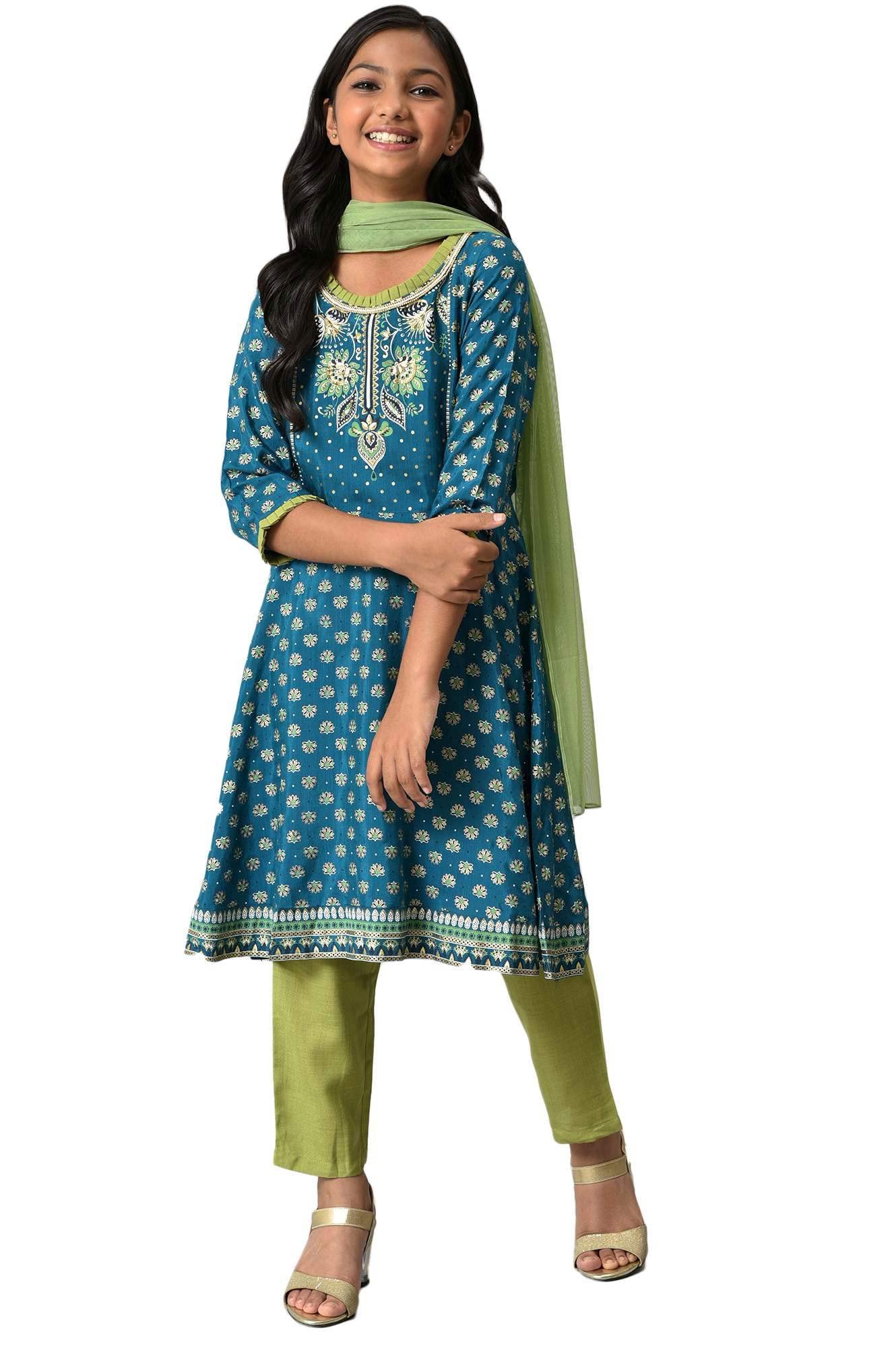 Aurelia Girl'S Viscose Kurta & Trouser & Dupatta (22Aug10276B-505424_Blue