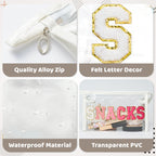 Y1tvei Large Clear SNACKS Pouch - Preppy Patch Rose Red Chenille Varsity Letter PVC Transparent Extra Large Cosmetic Makeup Bag