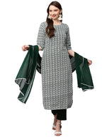 ANNI DESIGNER Womens Cotton Blend Printed Straight Kurta with Pant & Dupatta (KARAGA-Green_XXL_Green_XX-Large)