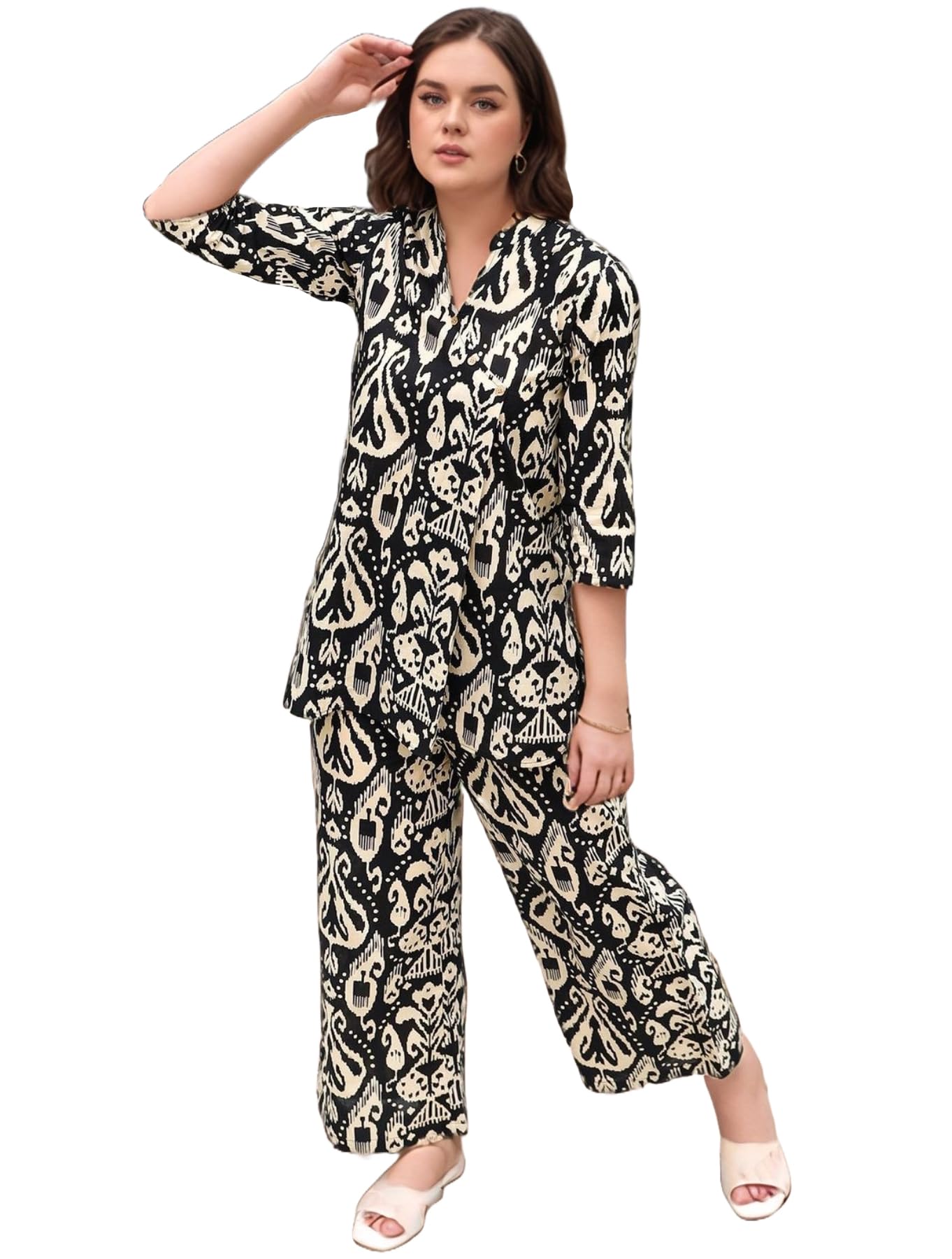 Gosriki Women'S Cotton Blend Mid Thigh Printed Co-Ord Set (J111 Black Co-Ord-Nv-Gs_S_Black_Small)