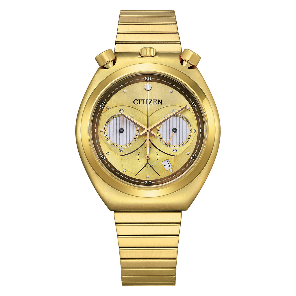 Citizen Men's Vintage Design Star Wars C-3PO Gold Tone Stainless Quartz Watch, 1-Second Chronograph, Date, 38mm (Model: AN3662-5