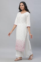 Aurelia White Paisley Printed Cotton Regular Kurta for Women