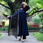 ANNI DESIGNER Womens Rayon Blend Solid Anarkali Kurta with Pant & Dupatta (Friday Blue_XL_Blue_X-Large)