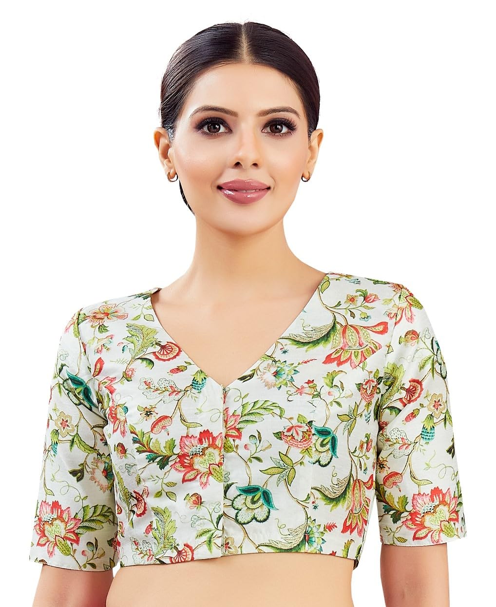 Studio Shringaar WomenS Multi Coloured Printed VNeck Saree Blouse (Multicolor, 46) 46