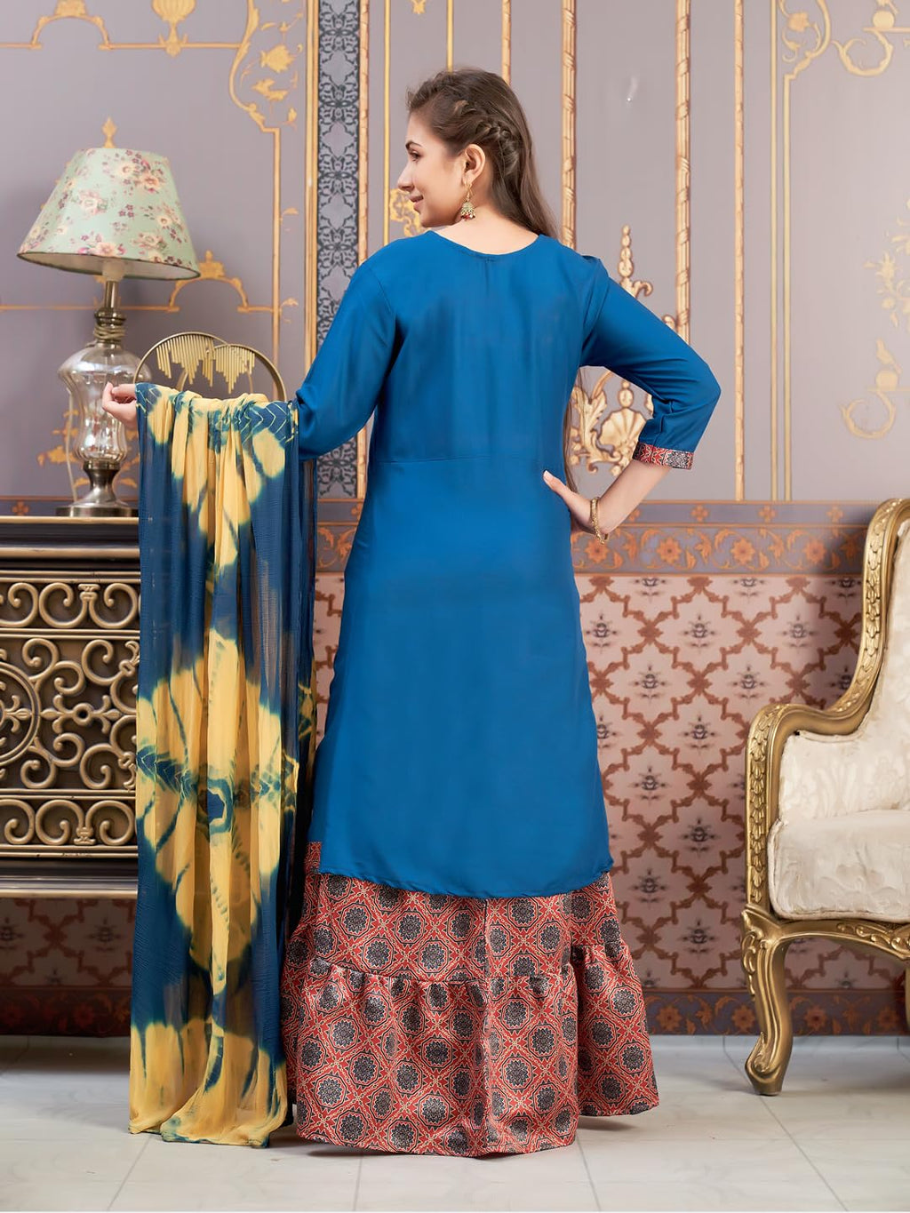 Aarika Girls Ethnic Wear Teal Blue Colour Damask Print Rayon Kurti-(8-15 Years)-(Kurti-Tr-K-865)