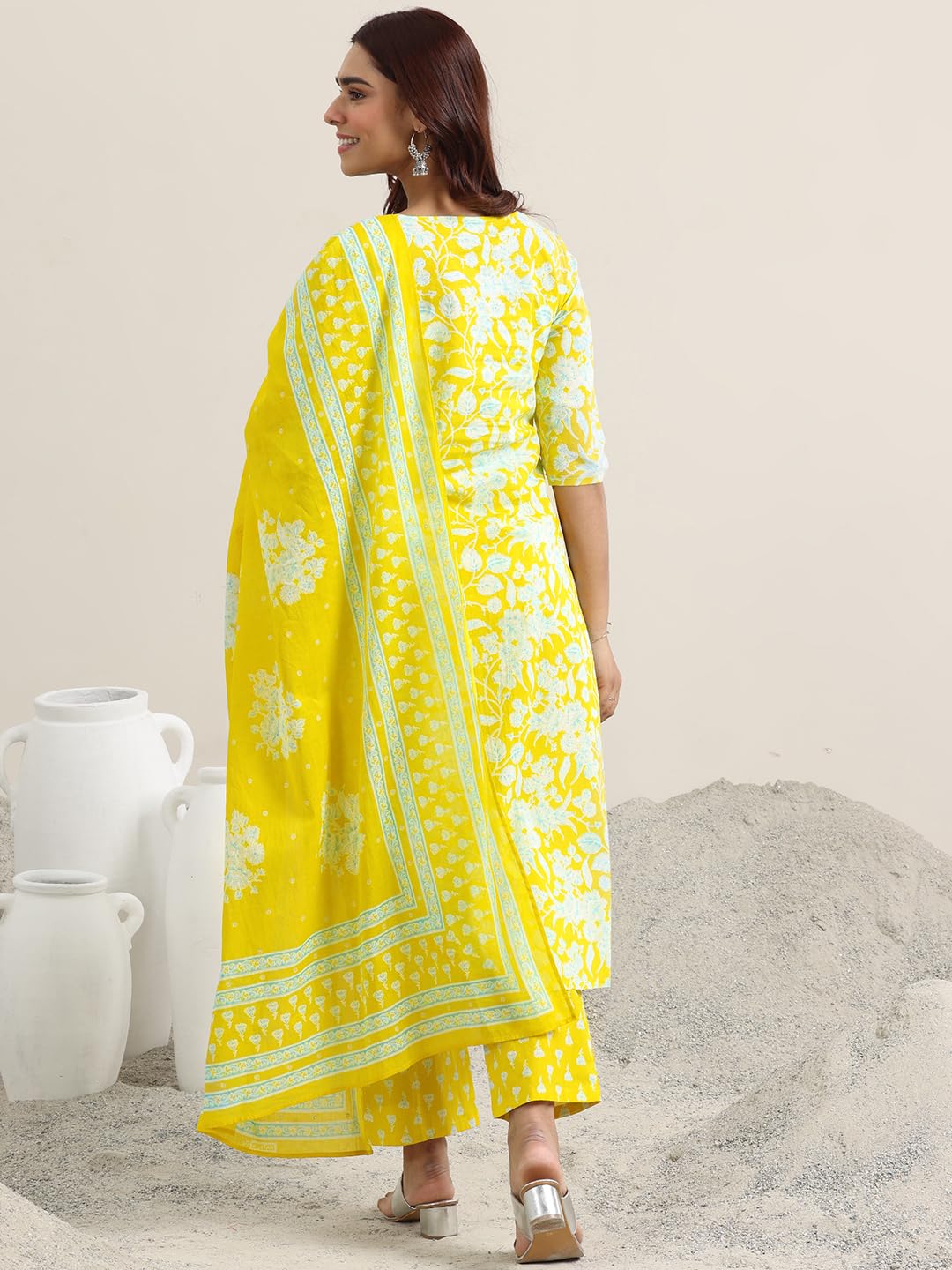 Libas WomenS Cotton Blend Kurta Set (400347H_Yellow