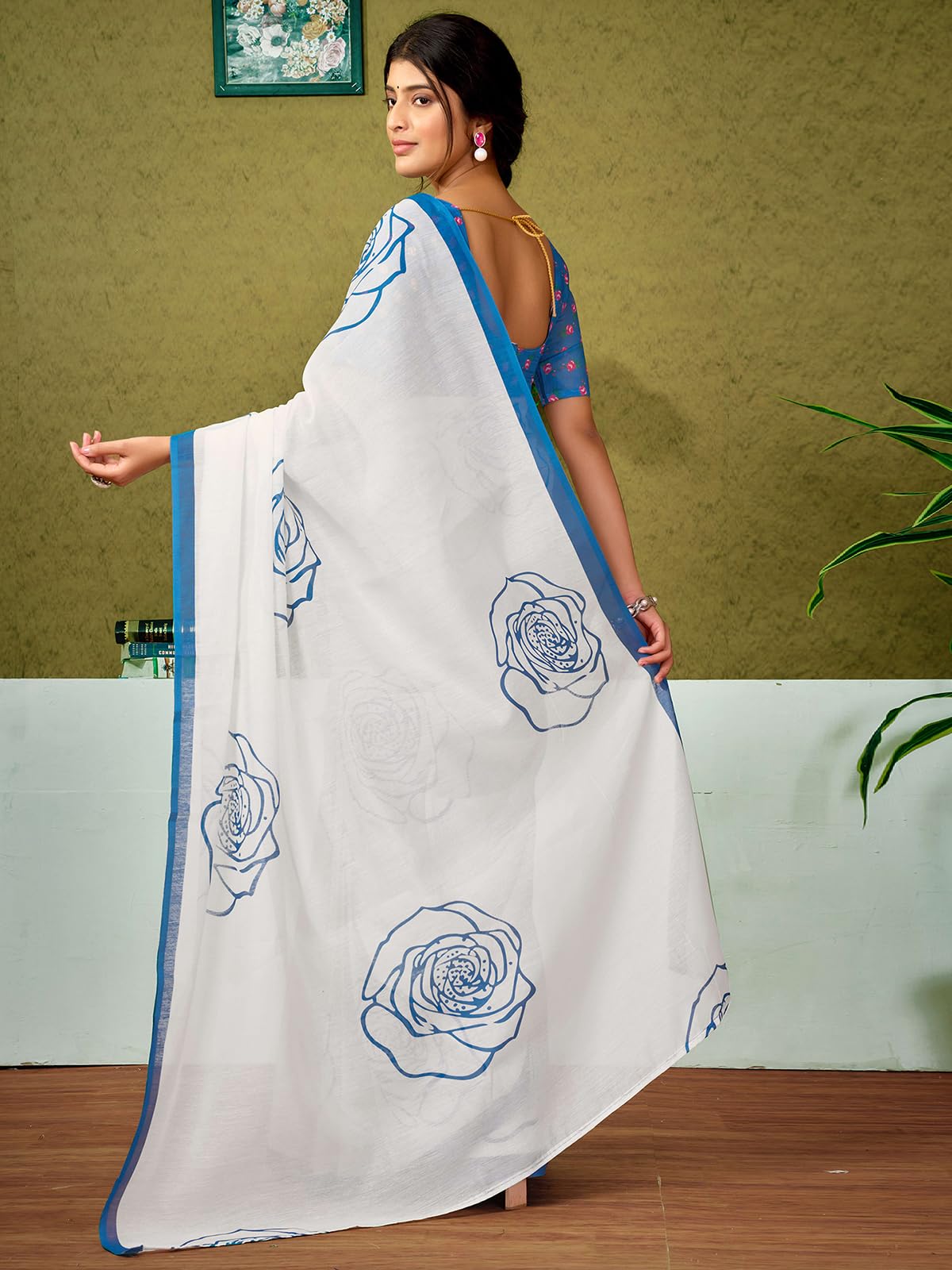 Satrani WomenS Chanderi Cotton Printed Ready To Wear One Minute Pre Pleated Readymade Saree With Unstitched Blouse Piece (32Rs3