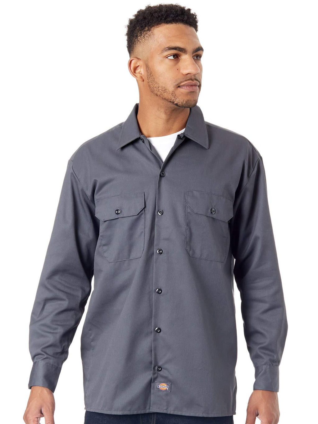 Dickies Men's Long Sleeve Work Shirt, Charcoal, Large