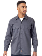 Dickies Men's Long Sleeve Work Shirt, Charcoal, Large