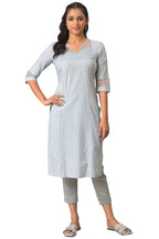 Aurelia Blue Solid Sequin Cotton Regular Kurta