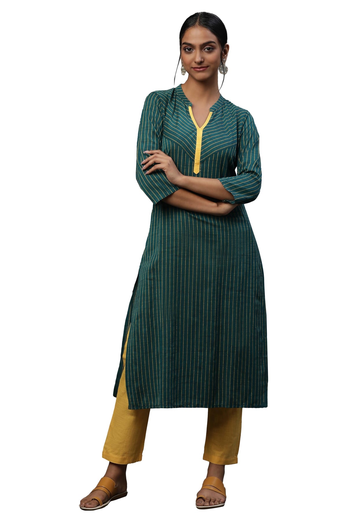 Aurelia WomenS Cotton Regular Kurta (21Cra12093R_Green