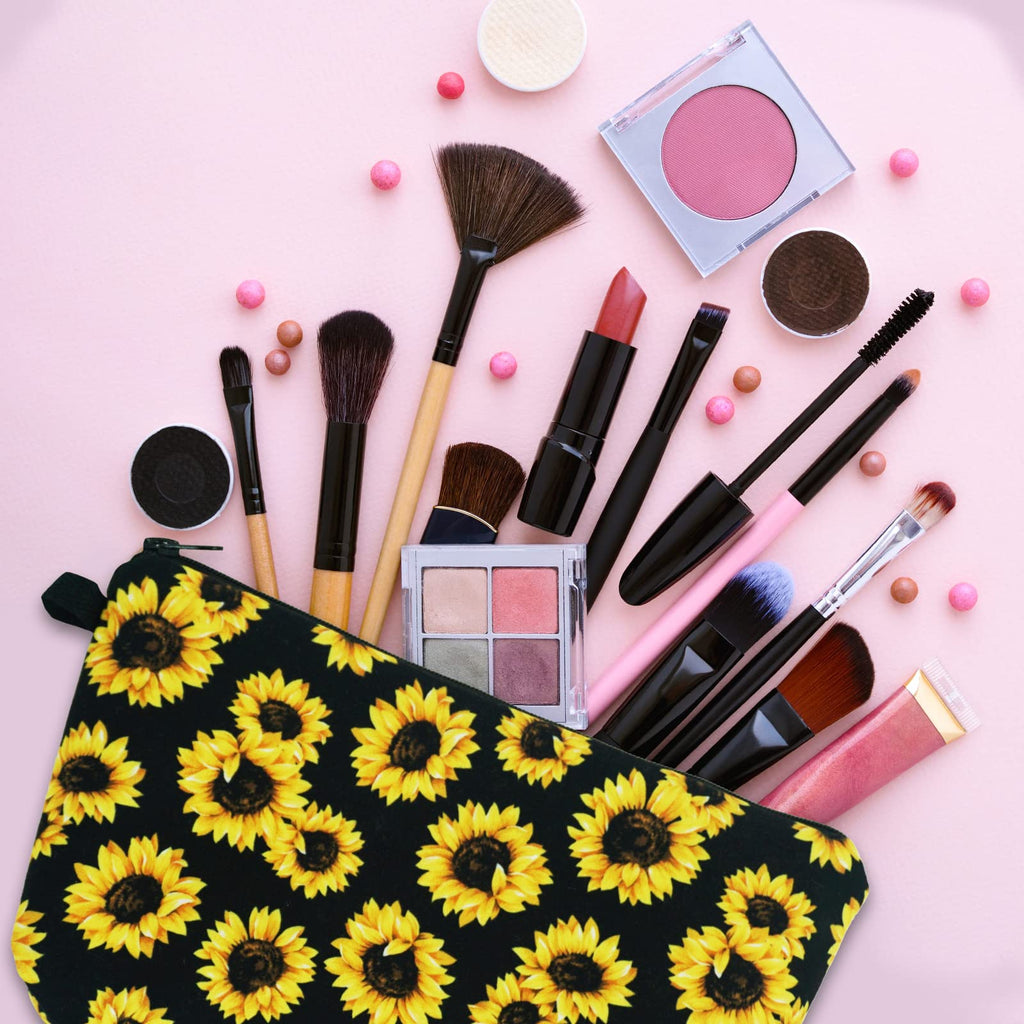 Cosmetic Bags for Women Small Sunflower Makeup Bag for Purse Travel Toiletry Bag Accessories Organizer Zipper Pouch Gift Idea Bl