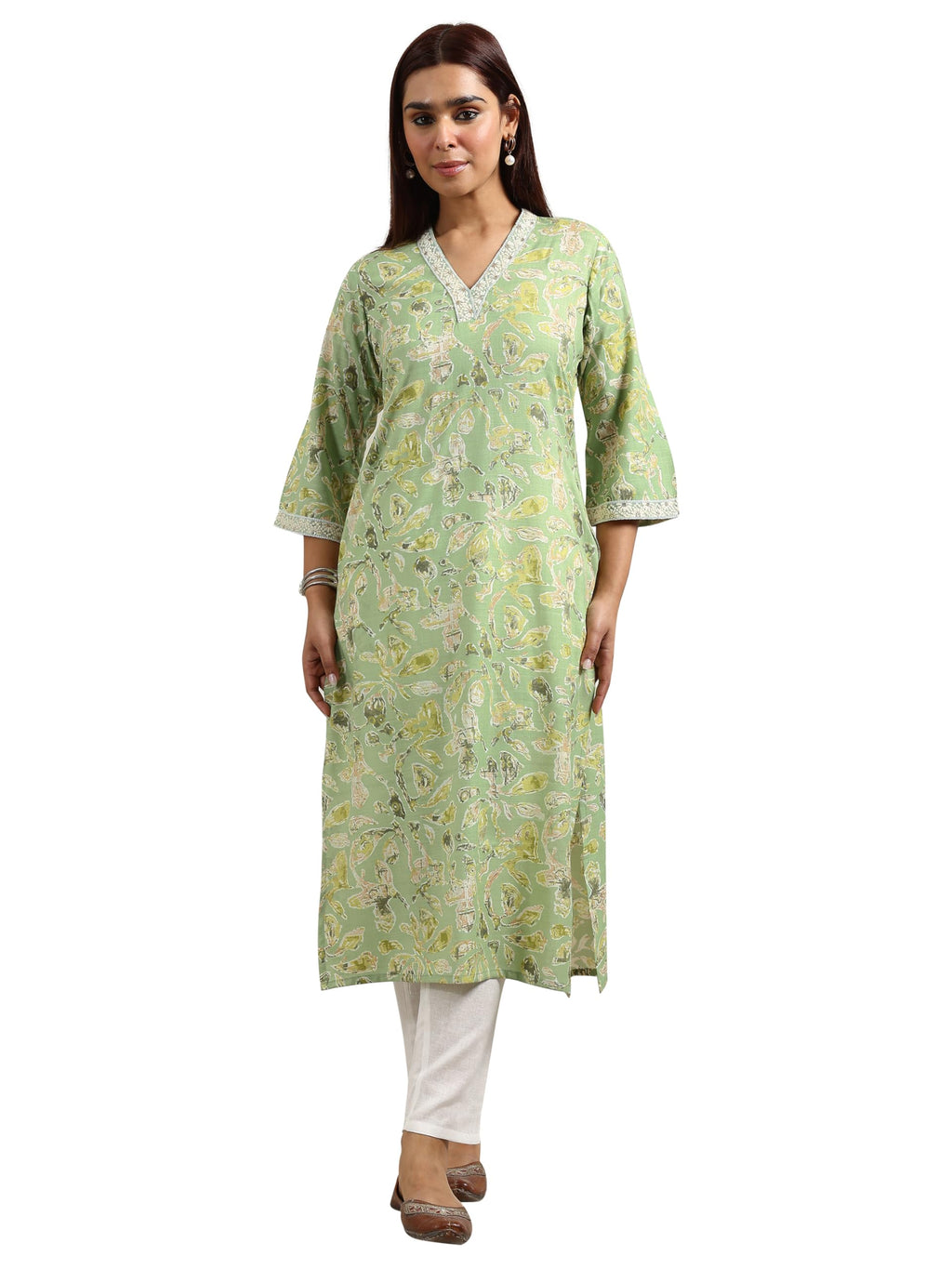 Libas Womens Printed Cotton Blend Straight Kurta For Women Green
