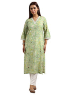 Libas Womens Printed Cotton Blend Straight Kurta For Women Green