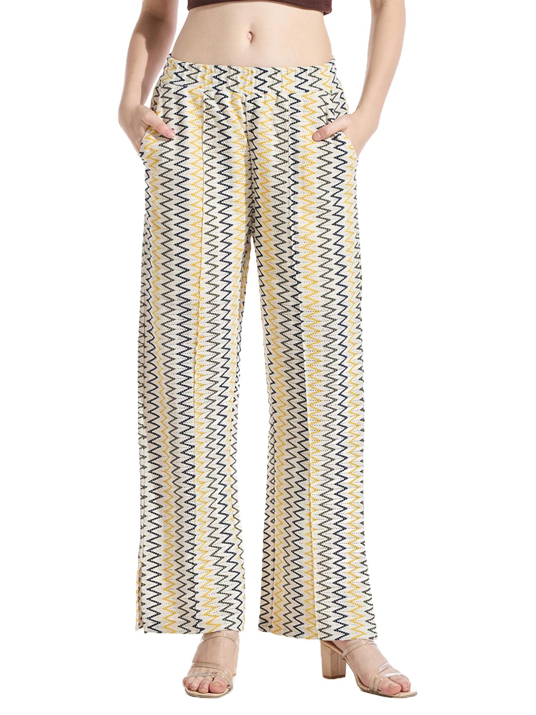 Bewakoof Womens Textured Relaxed Fit Cotton Pant-647129-Grey-XL