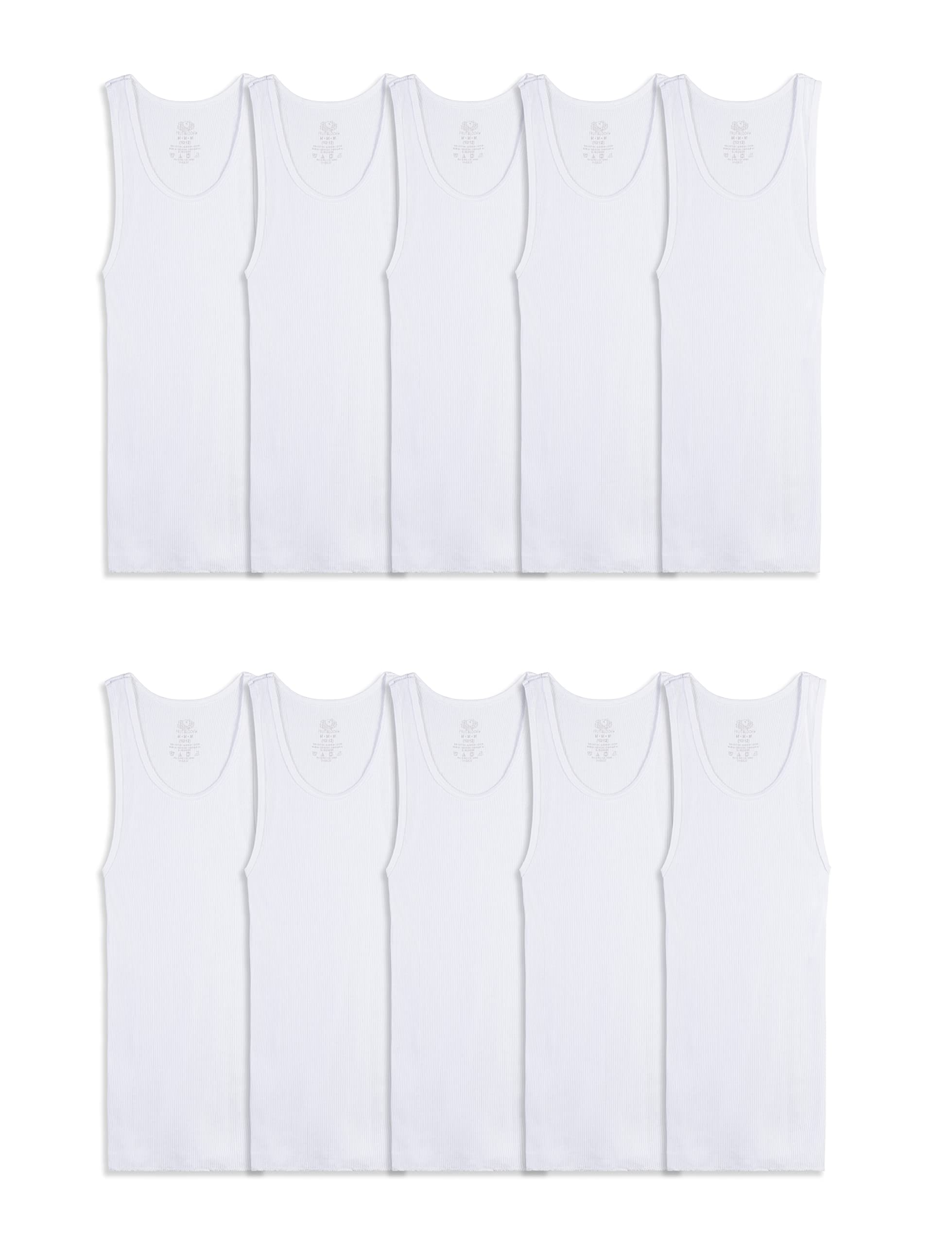 Fruit of the Loom Boys' Cotton Tank Top Undershirt (Multipack), Boys - 10 Pack - White, Large