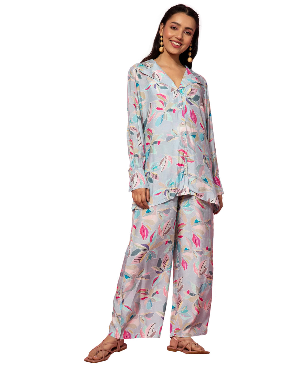 Gerua by Libas Printed Silk Blend Co-Ords Set Grey