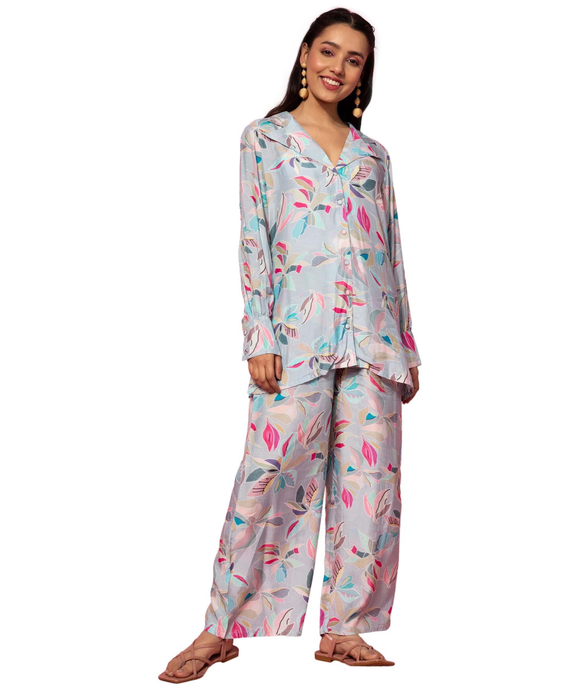 Gerua by Libas Printed Silk Blend Co-Ords Set Grey
