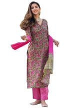 ANNI DESIGNER Womens Cotton Blend Straight Printed Kurta with Pant & Dupatta (DEEPAL Pink_M_Pink_Medium)
