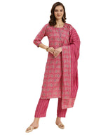 Rangita Magenta Rayon Printed Straight Kurta With Pant And Dupatta | Kurta Set For Women_L