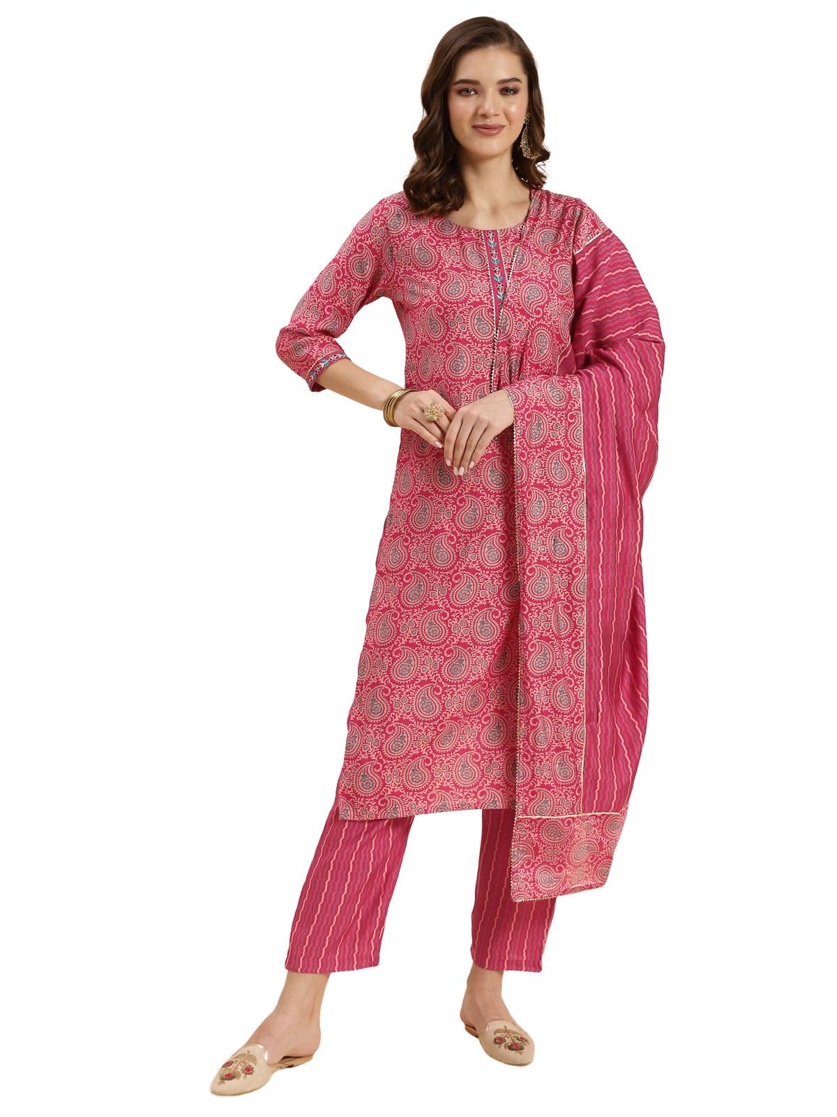 Rangita Magenta Rayon Printed Straight Kurta With Pant And Dupatta | Kurta Set For Women_L