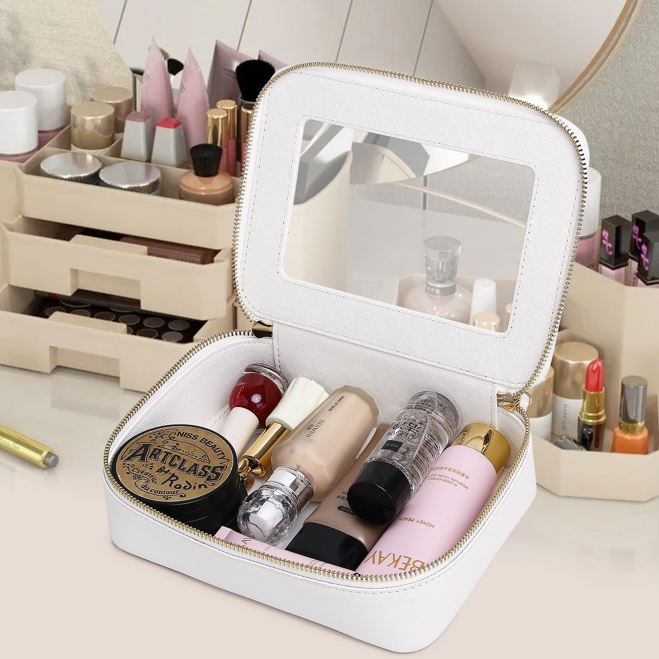 Pinkmik Clear Makeup Bag Travel Case Portable transparent Cosmetic Bag Clear Travel Toiletry Bag Skincare Bag Makeup Bag