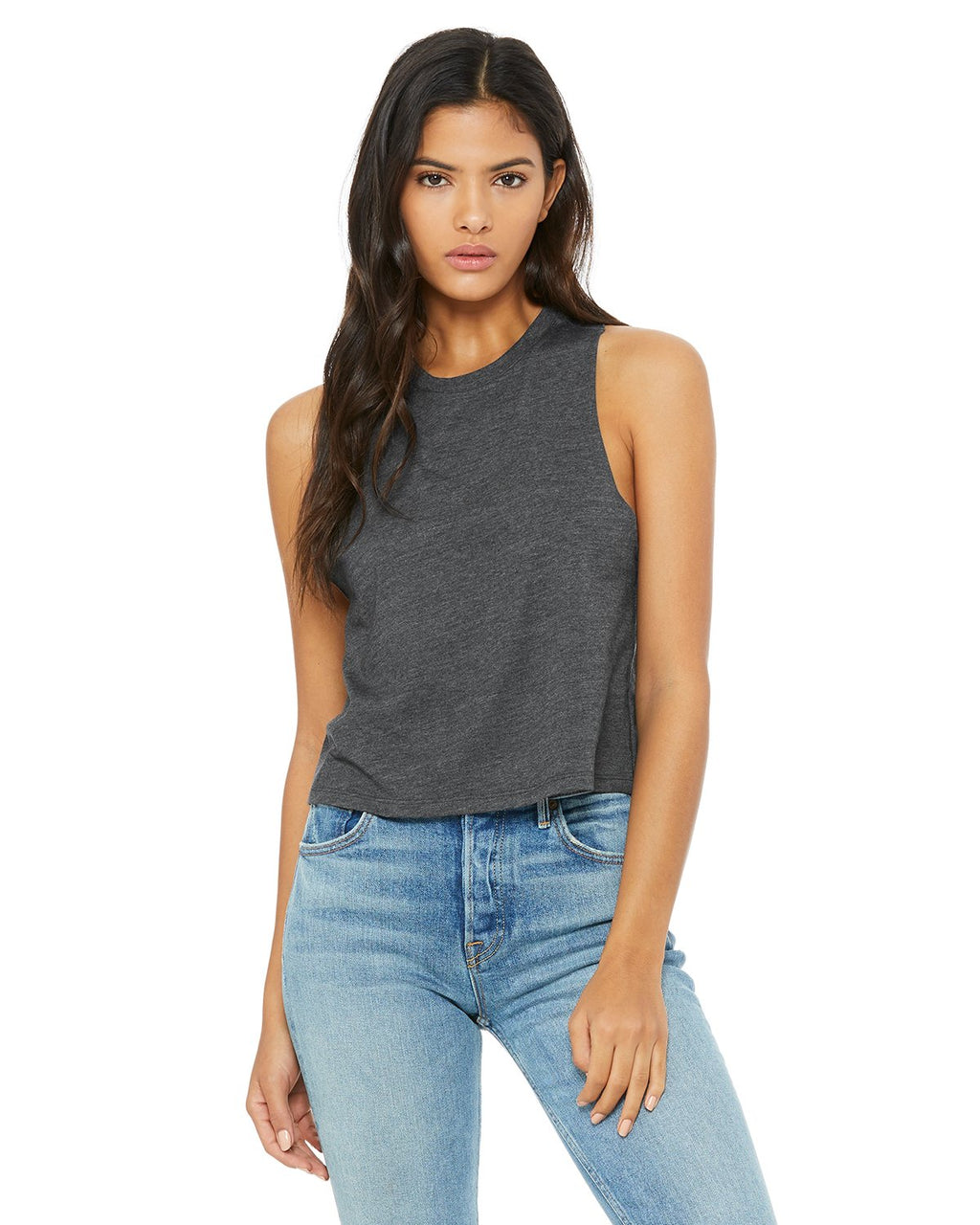 Ladies Racerback cropped Tank - HEATHER OLIVE - S(D0102H7WY4P)