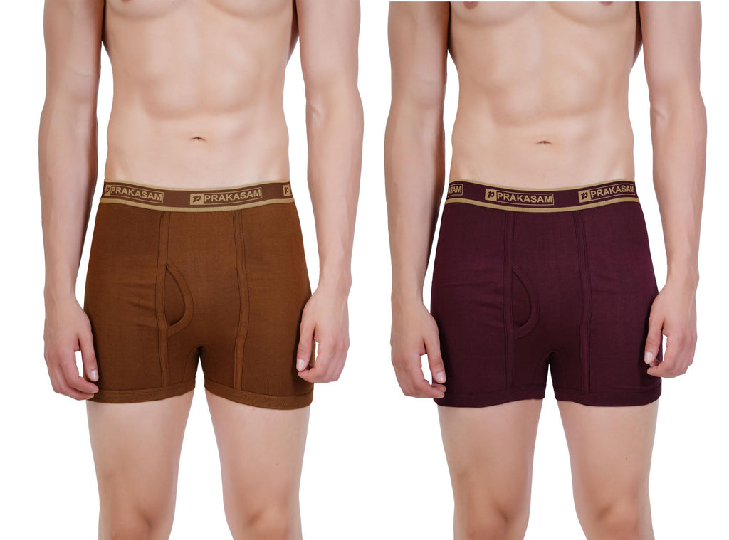 PRAKASAM COTTON -Marlow Mens 100% Pure Combed Cotton Outer Elastic Plain Trunks (Pack of 2)