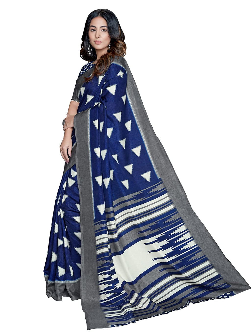 Satrani Womens Printed Poly Silk Saree With Blouse Piece
