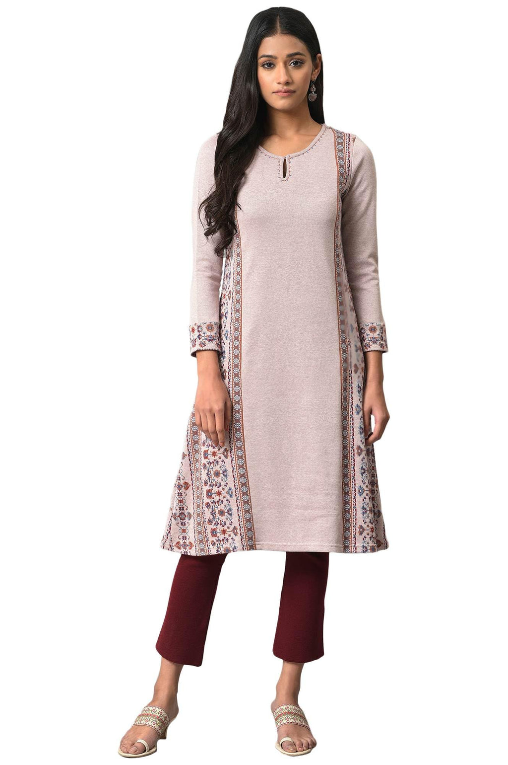 W For Woman Pink Panelled A-Line Winter Kurta_22Now18364-312473_2Xl