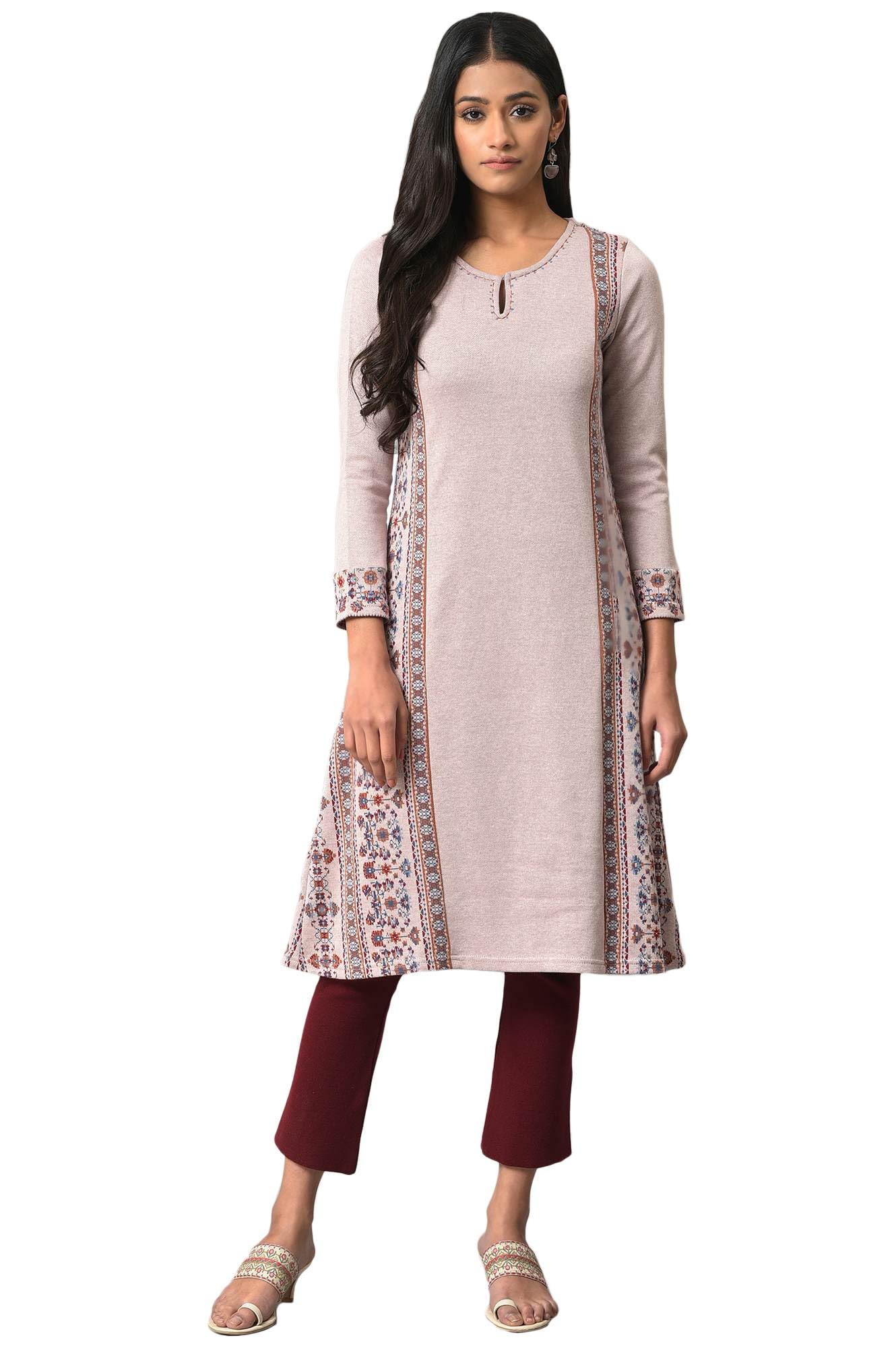W For Woman Pink Panelled A-Line Winter Kurta_22Now18364-312473_2Xl
