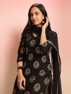 ANNI DESIGNER Women s Rayon Blend Printed Straight Kurta with Pants and Dupatta, Green, 44