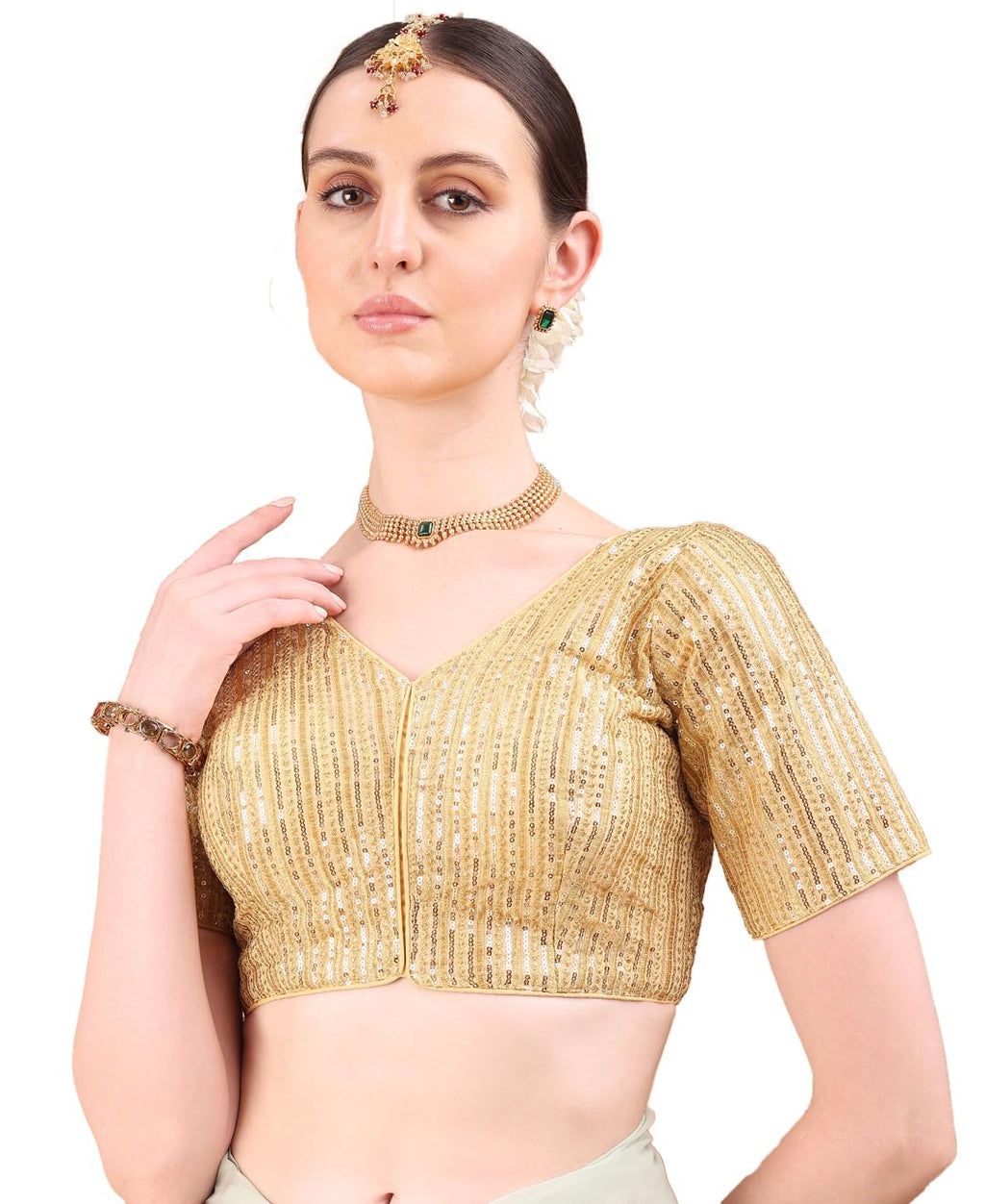 Pujia Mills WomenS Indian Ethnic Wear Designer Silver Sequence With Matching Embroidered Work V Neck Half Sleeve Readymade Padd