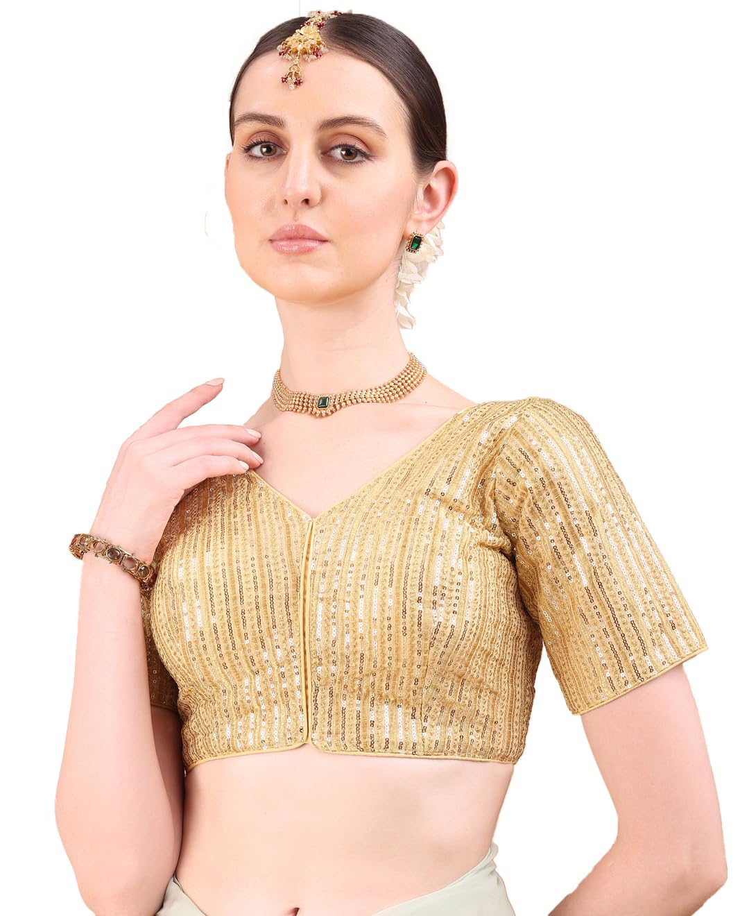 Pujia Mills WomenS Indian Ethnic Wear Designer Silver Sequence With Matching Embroidered Work V Neck Half Sleeve Readymade Padd