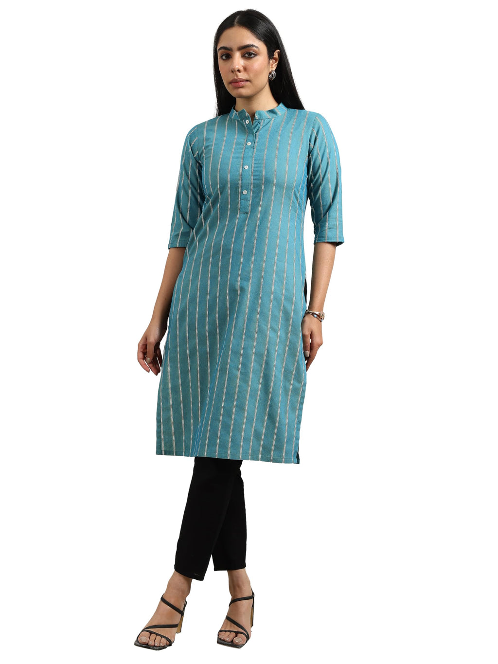 Libas WomenS Cotton Blend Striped Straight Kurta (29617 Blue