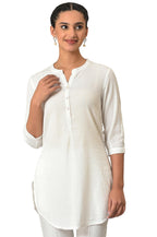 Aurelia White Textured Cotton Rayon Blend Regular Kurti For Women