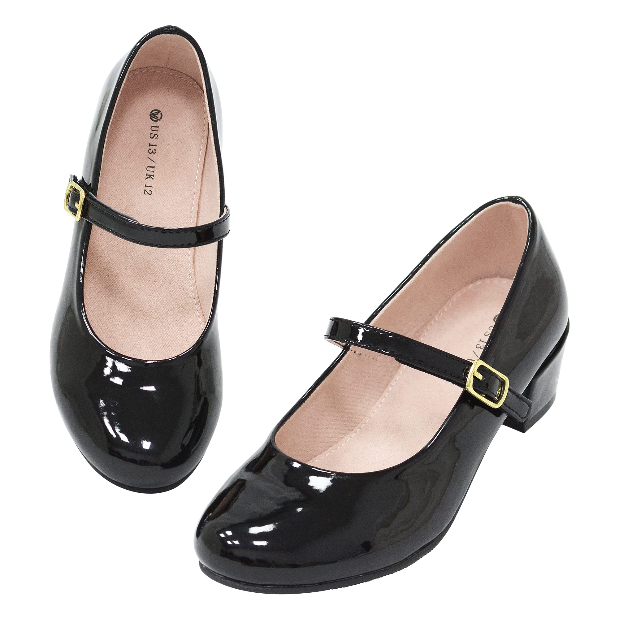 LseLom Girls Dress Shoes-Mary Jane Shoes for Girls Low Heel Princess Hook and Loop Dance Shoes Party Wedding Flats for Big Girls